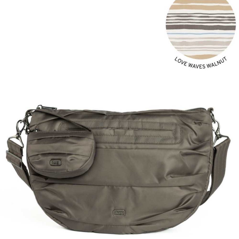 Lug Scuffle Pleated Crossbody Bag in Walnut Brown with Disco Pouch